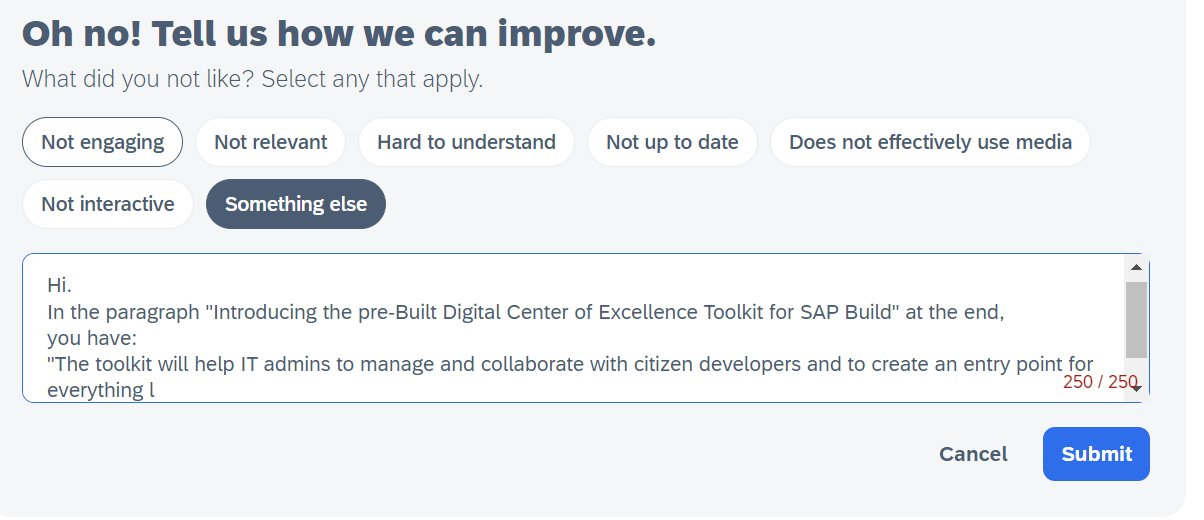 SAP Learning feedback
